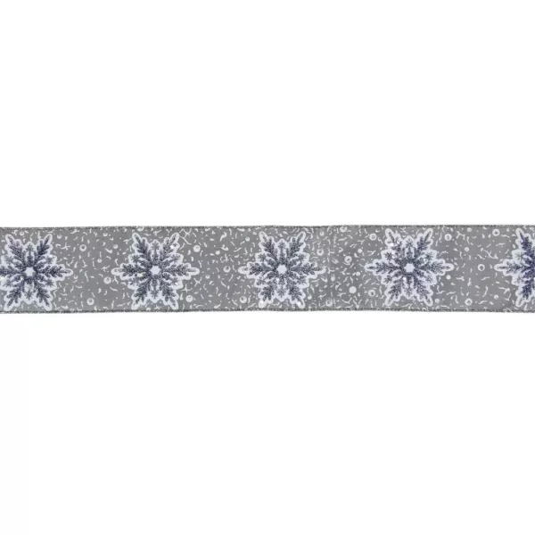 Northlight 2.5 in. x 16 yds. Grey and White Glitter Snowflake Wired Craft Ribbon