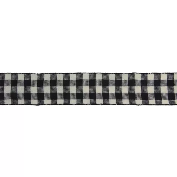 Northlight 2.5 in. x 16 yds. Double Sided Black and White Buffalo Check Wired Ribbon