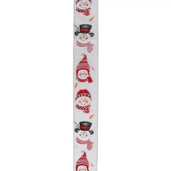 Northlight 2.5 in. x 16 yds. White and Red Winter Snowman Wired Craft Ribbon