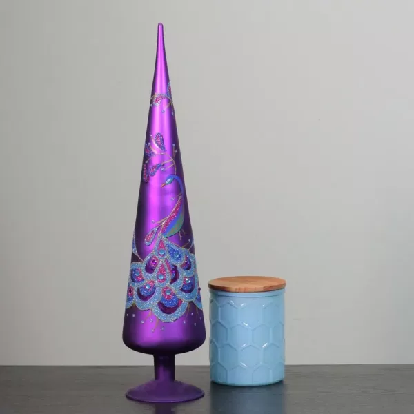 Northlight 18.5 in. Regal Peacock Purple with Teal and Blue Glitter and Gem Glass Finial Christmas Tree Topper