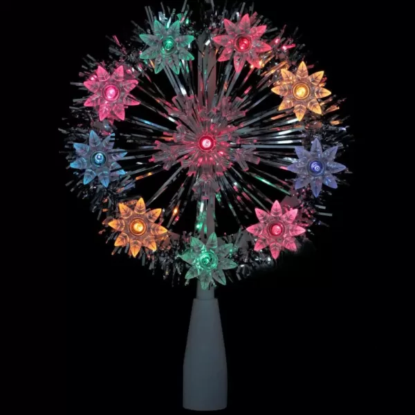 Northlight 7 in. Silver Tinsel Snowflake Starburst Christmas Tree Topper - Multi Lights