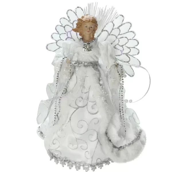 Northlight 13 in. Lighted B/O Fiber Optic Angel with White Gown Christmas Tree Topper