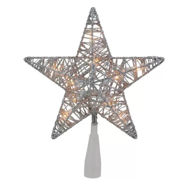 Northlight 9.5 in. Lighted 5 Point Silver Wire Star Christmas Tree Topper with Clear Lights