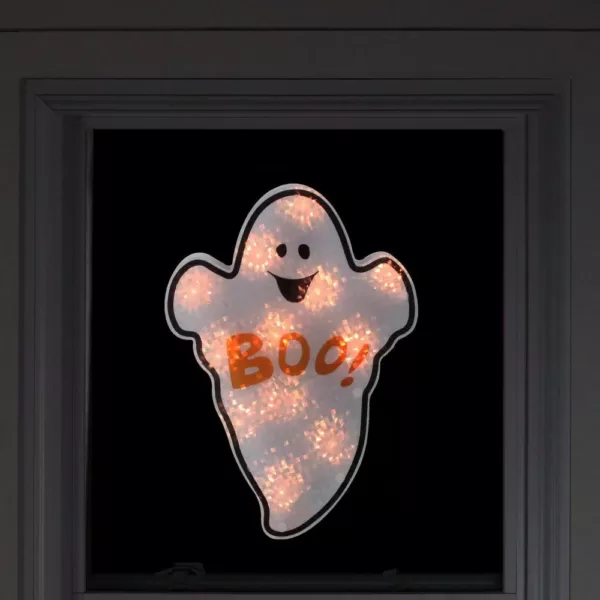 Northlight 12 in. White Holographic Lighted Ghost Halloween Window Silhouette