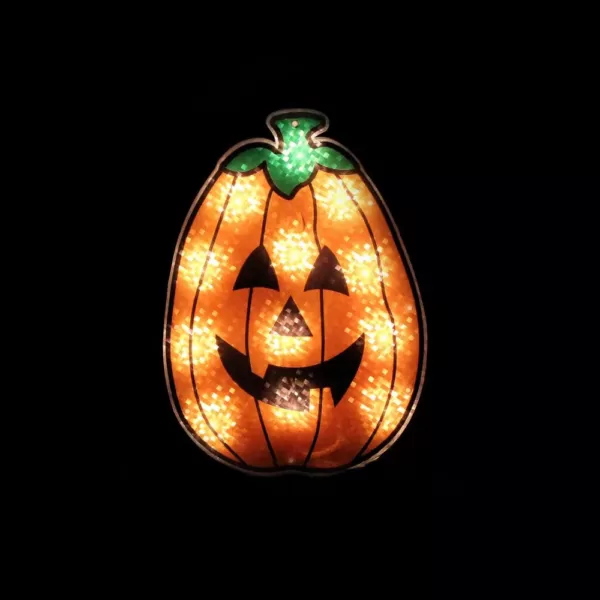 Northlight 12 in. Orange Holographic Lighted Pumpkin Halloween Window Silhouette Decoration