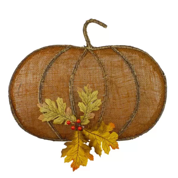 Northlight 14 in. Orange Burlap and Vine Pumpkin Fall Harvest Wall Hanging Decor