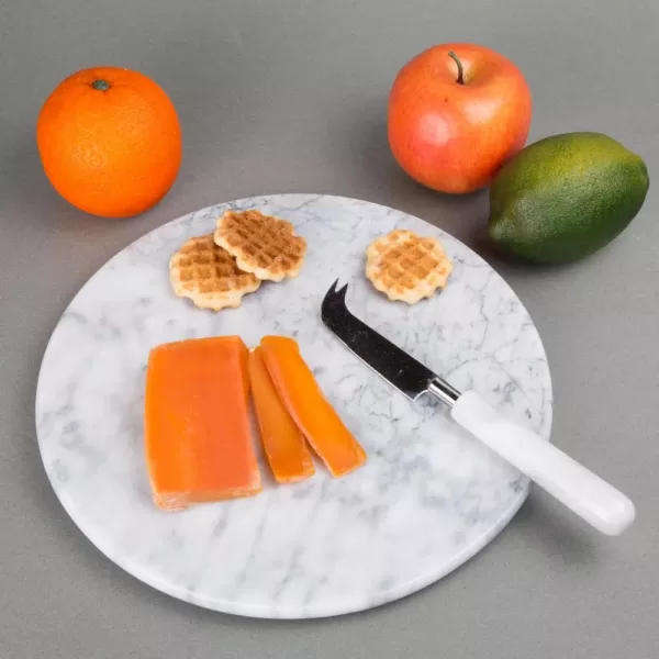 Creative Home 12 in. Off-White Natural Marble Round Board Cheese Serving Plate, Dessert Cake Service Board