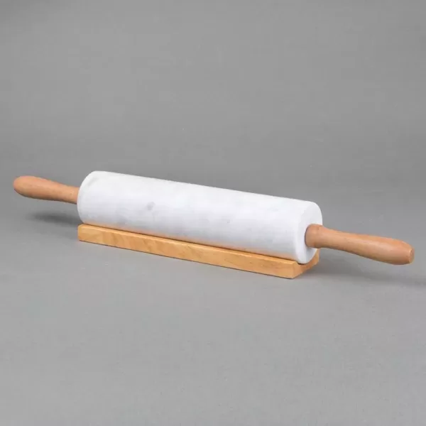 Creative Home Natural Marble 2-1/4 in. Dia x18 in. Length Rolling Pin Pastry Roller with Wooden Handle and Cradle