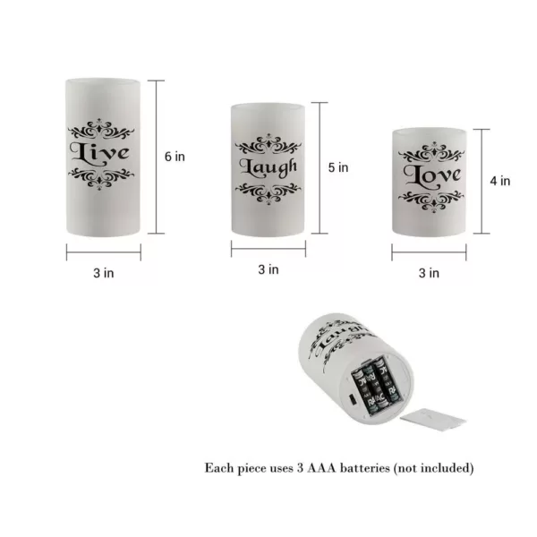 Lavish Home Live Laugh Love LED Flameless Candle Set (Set of 3)