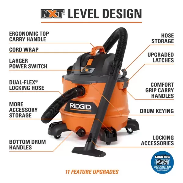 RIDGID 14 Gal. 6.0-Peak HP NXT Wet/Dry Shop Vacuum with Filter, Hose and Accessories