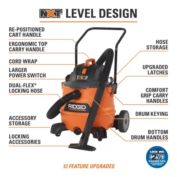 RIDGID 16 Gal. 6.5-Peak HP NXT Wet/Dry Shop Vacuum with Cart, Filter, Hose and Accessories