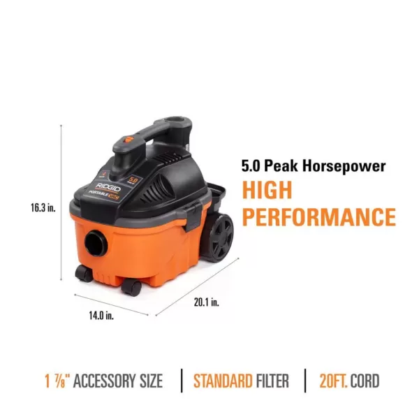 RIDGID 4 Gal. 5.0-Peak HP Portable Wet/Dry Shop Vacuum with Filter, Hose, Accessories and Premium Car Cleaning Kit