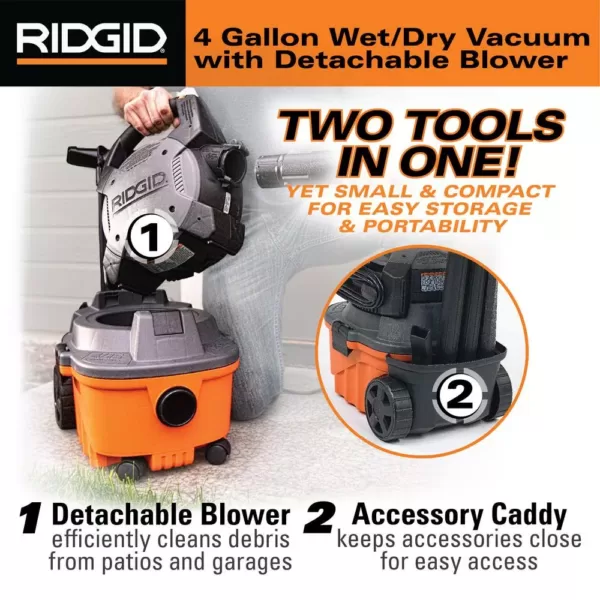 RIDGID 4 Gal. 6.0-Peak HP Wet Dry Vac with Detachable Blower