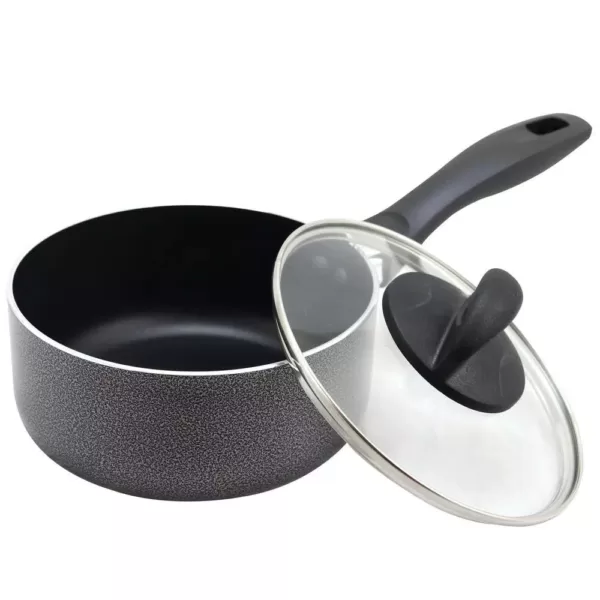 Oster Clairborne 1.5 qt. Aluminum Nonstick Sauce Pan in Charcoal Grey with Glass Lid