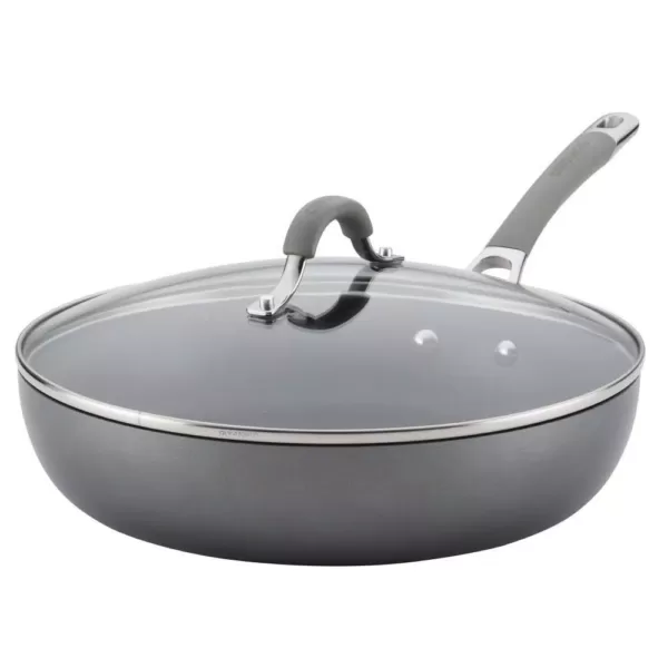 Circulon Elementum 12 in. Hard-Anodized Aluminum Nonstick Skillet in Oyster Gray with Glass Lid