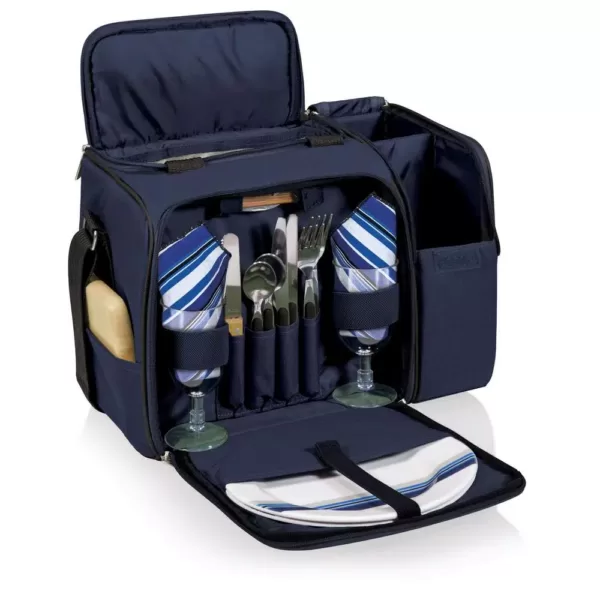 Picnic Time Malibu Navy Wood Picnic Cooler Tote