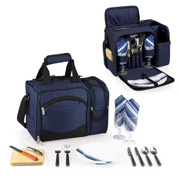 Picnic Time Malibu Navy Wood Picnic Cooler Tote