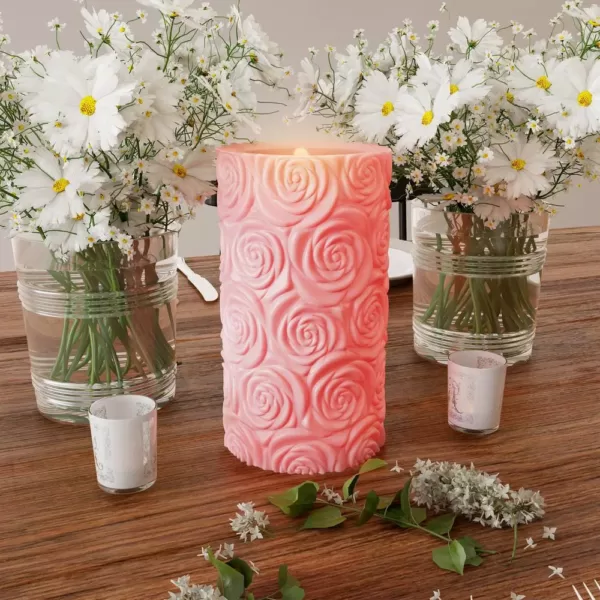 Lavish Home Rose Embossed LED Flameless Candle with Remote Control