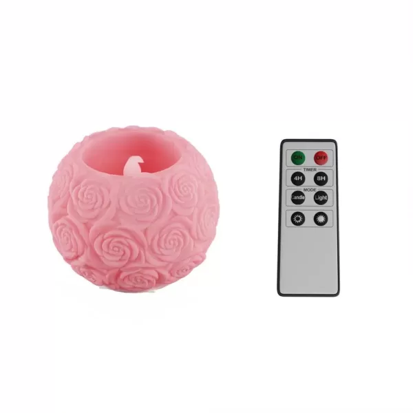 Lavish Home Rose Embossed Ball LED Flameless Candle with Remote Control