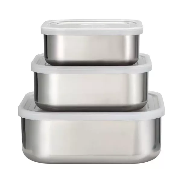 Tramontina 3Pc Stainless Steel Covered Square Container Set - Frosted Lids