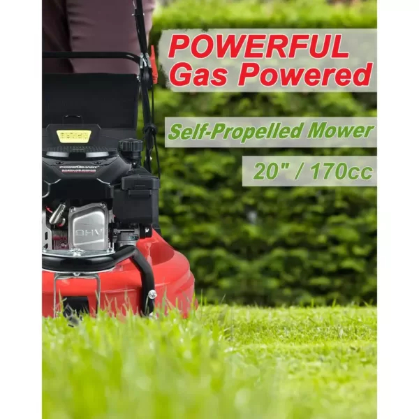 PowerSmart 20 in. 3-in-1 170 cc Gas Walk Behind Self Propelled Lawn Mower