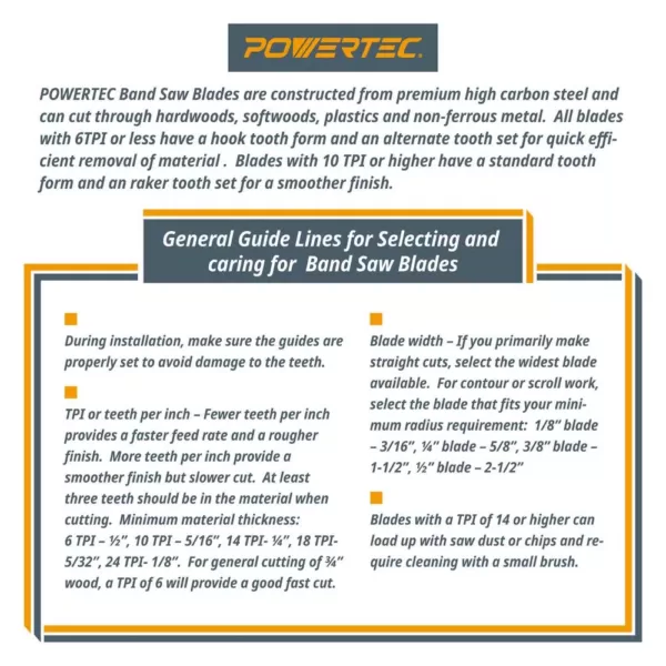 POWERTEC 63-1/2 in. x 3/8 in. x 6 TPI Band Saw Blade