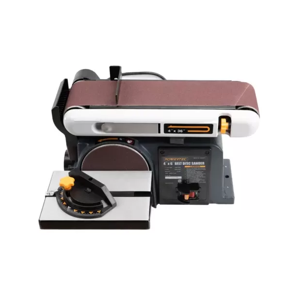 POWERTEC Belt Disc Sander for Woodworking, 4 in. x 36 in. Belt Sander with 6 in. Sanding Disc