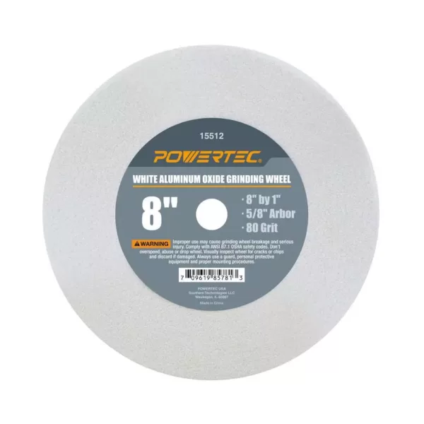 POWERTEC 8 in. x 1 in. 80-Grit 5/8 in. Arbor White Aluminum Oxide Grinding Wheel