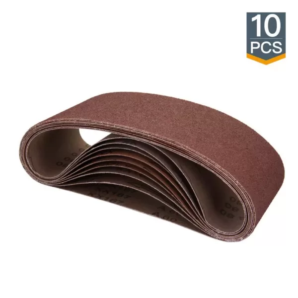 POWERTEC 4 in. x 24 in. 60-Grit Aluminum Oxide Sanding Belt (10-Pack)