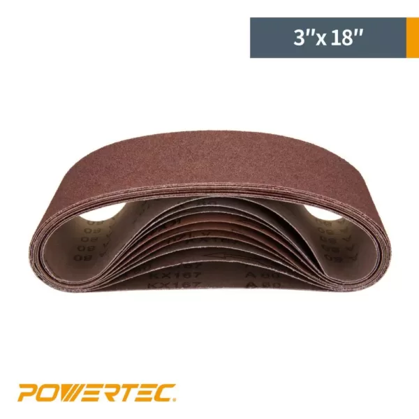 POWERTEC 3 in. x 18 in. 320-Grit Aluminum Oxide Sanding Belt (10-Pack)