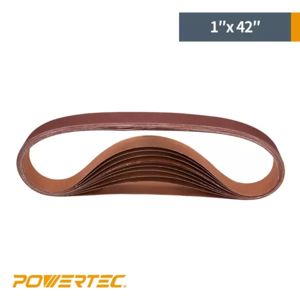 POWERTEC 1 in. x 42 in. 80-Grit Aluminum Oxide Sanding Belt (10-Pack)