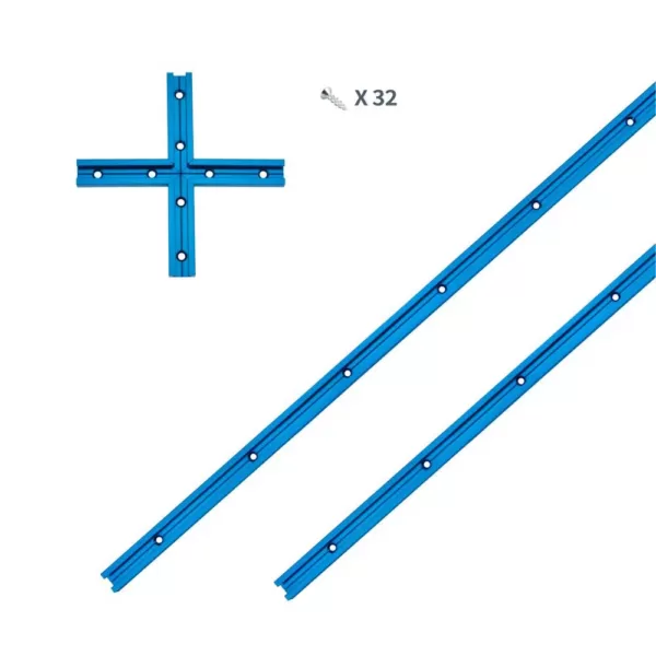 POWERTEC 48 in. Double-Cut Profile Universal T-Track with Intersection Kit and Wood Screws