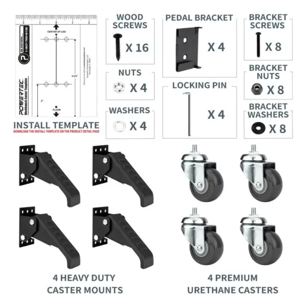 POWERTEC Workbench Casters with Quick-Release Workbench Caster Plates (4-Sets)