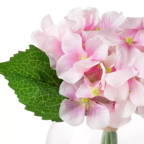 Pure Garden 7.5 in. Hydrangea Artificial Floral Pink Arrangement