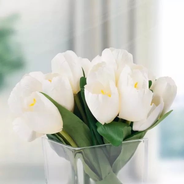 Pure Garden 8.5 in. Tulip Floral Cream Arrangement