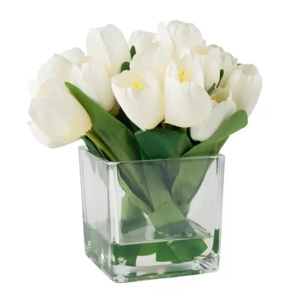 Pure Garden 8.5 in. Tulip Floral Cream Arrangement