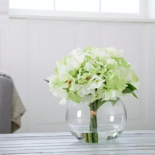 Pure Garden 9 in. Hydrangea Floral Green Arrangement