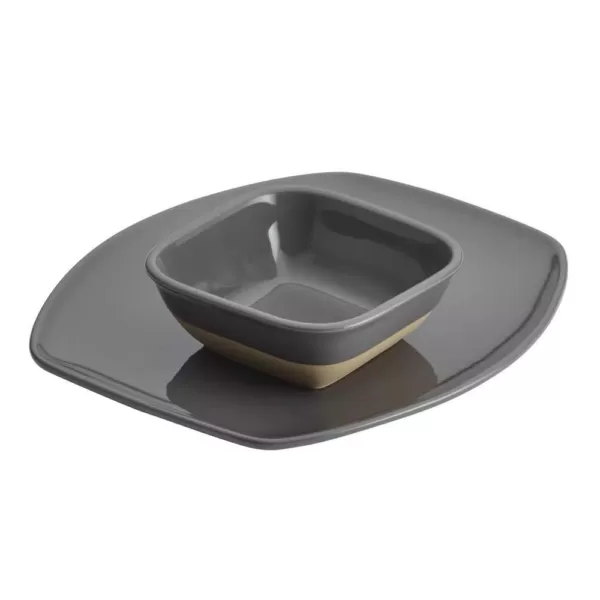 Rachael Ray Cityscapes Dark Sea Salt Gray Ceramic Hot Chip and Dip Set