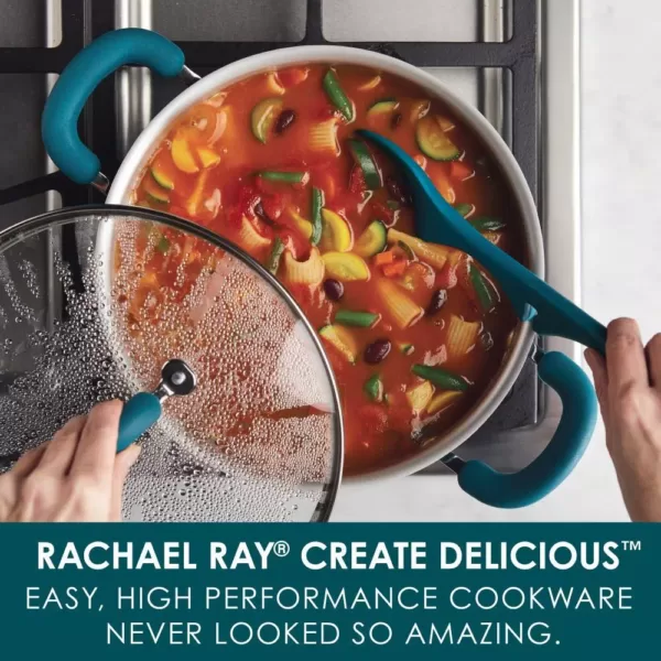 Rachael Ray Create Delicious 6 qt. Aluminum Nonstick Stock Pot in Red Shimmer with Glass Lid