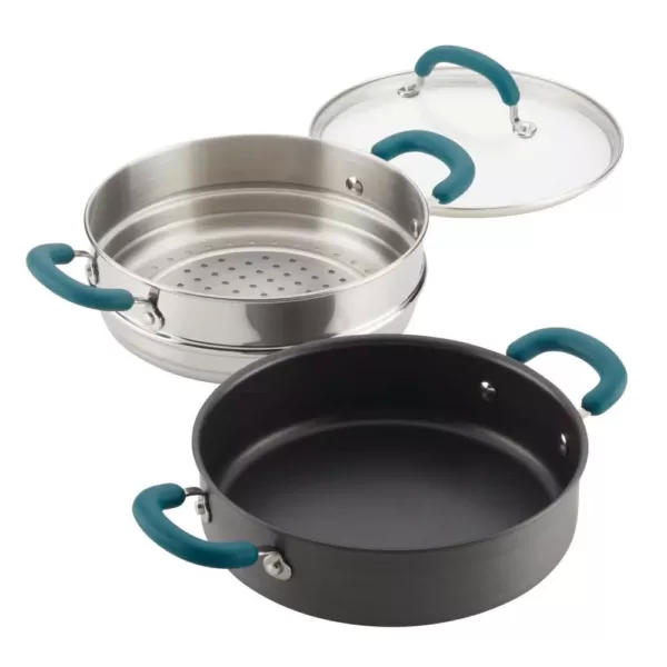 Rachael Ray 3 qt. Create Delicious Hard Anodized Aluminum Nonstick Steam Set, Gray