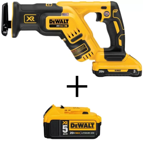 DEWALT 20-Volt MAX Lithium-Ion Cordless Brushless Compact Reciprocating Saw with 20-Volt MAX Premium Li-Ion (1) 5.0Ah Battery