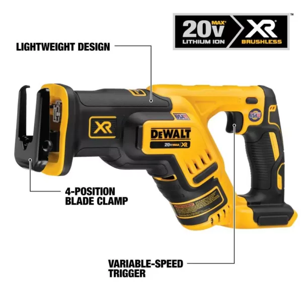 DEWALT 20-Volt MAX Li-Ion Cordless Brushless Compact Reciprocating Saw with 20-Volt Brushless 1/4 in. Impact Driver (Tool-Only)