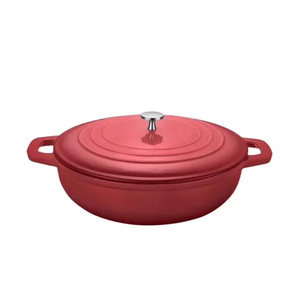 AMERCOOK LA PLURIEL 3 qt. Round Enameled Cast Iron Casserole Pan in Red with Lid