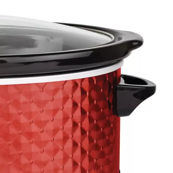 Brentwood Appliances Diamond 7 Qt. Red Slow Cooker with Tempered Glass Lid