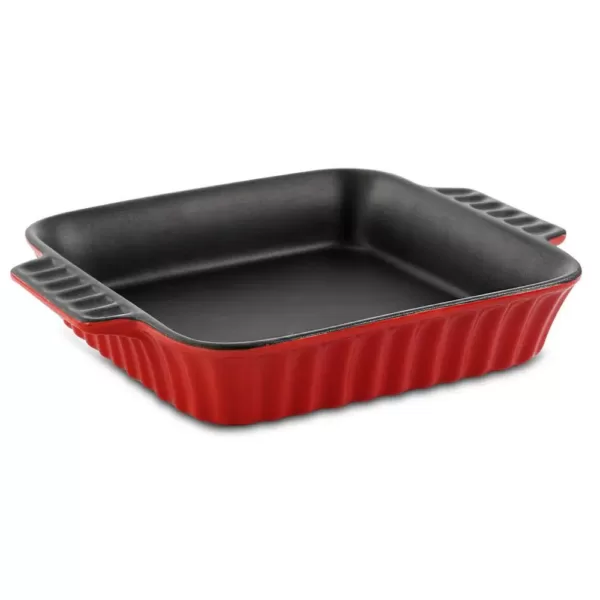 Crock-Pot Denhoff Ribbed 8 in. Square Stoneware Nonstick Casserole Dish in Red