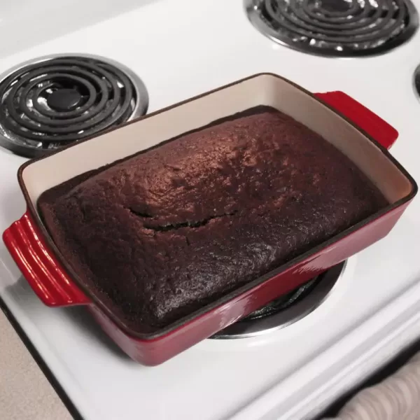 Sunnydaze Decor Cast Iron Deep Baking Dish Roaster Pan with Red Enameled