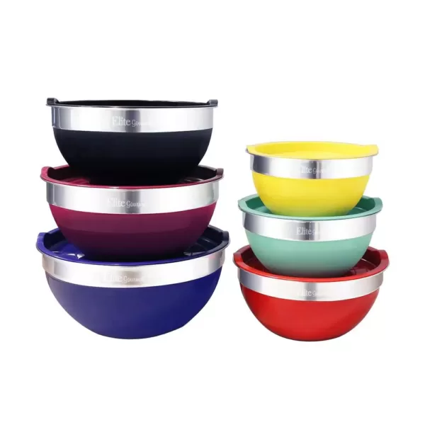 Elite 12-Piece Stainless Steel Colored Mixing Bowl with Tops