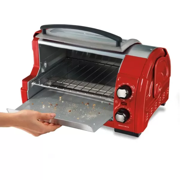 Hamilton Beach Easy Reach 1200 W 4-Slice Red Toaster Oven with Roll-Top Door