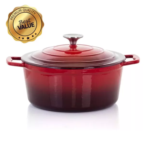 MegaChef MegaChef 4 Qt. Round Enameled Cast Iron Casserole in Red with Lid