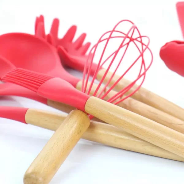 MegaChef Red Silicone and Wood Cooking Utensils (Set of 12)